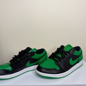 Nike Air Jordan 1 Low Green Black Leather Colorblock Men's Sneakers